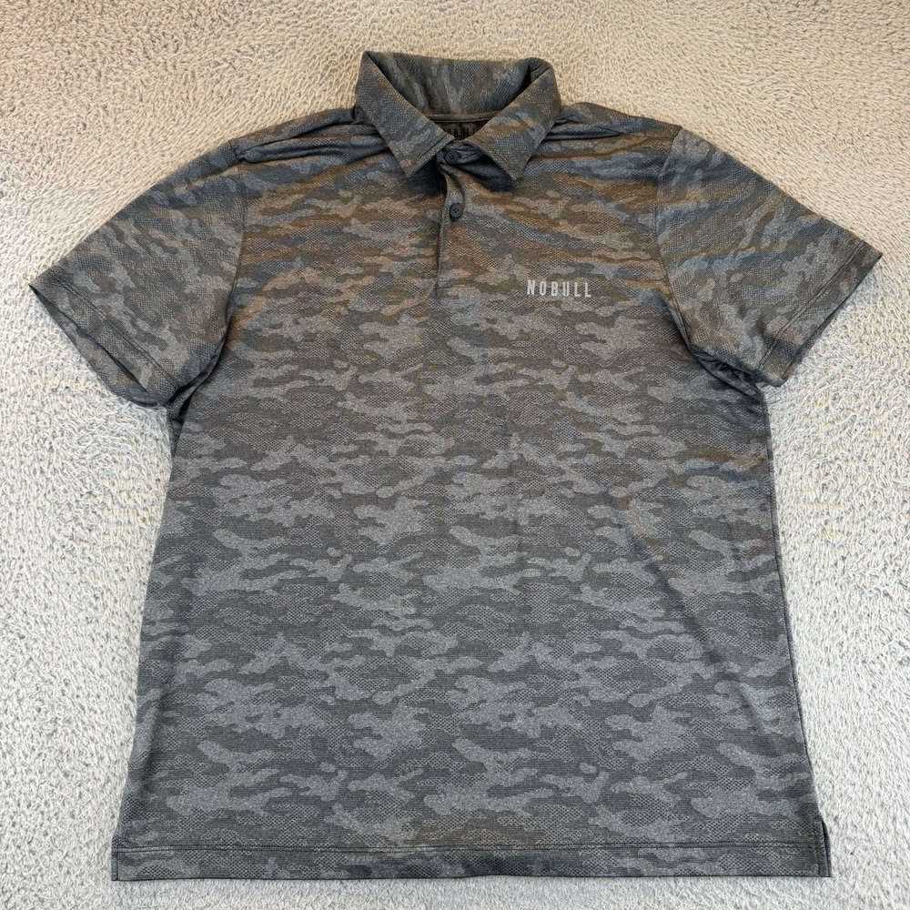 NOBULL Mens Grey Camo Performance Polo Shirt Short Sleeve Size Large